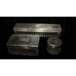 A VICTORIAN SILVER AND CUT GLASS TRINKET SET Each silver lid bearing the monogram, hallmarked
