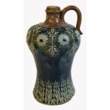 A VICTORIAN DOULTON LAMBETH STONEWARE WHISKEY BALUSTER JUG With a single handle and applied floral