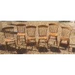 SIX VICTORIAN BEECHWOOD AND ELM COUNTRY DINING CHAIRS.