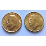 TWO EARLY 20TH CENTURY 22CT GOLD SOVEREIGN COINS Dated 1914 and having a portrait of King George V