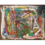 A 20TH CENTURY OIL ON PAPER ABSTRACT Indistinctly signed and dated to lower right, framed and