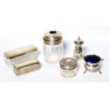 A COLLECTION OF EARLY 20TH CENTURY SILVER TRINKET BOTTLES Two rectangular with plain silver lids and