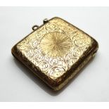 A VICTORIAN 9CT GOLD RECTANGULAR VESTA CASE With engraved fan and scrolled decoration. (approx 4.5cm