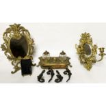 A COLLECTION OF VICTORIAN AND LATER BRASS ITEMS Including an inkstand with embossed classical