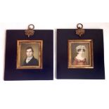 A PAIR OF LATE 18TH/EARLY 19TH CENTURY PORTRAIT MINIATURES ON IVORY Gentleman dressed in a dark coat