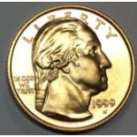 AN AMERICAN 24CT GOLD FIVE DOLLAR COMMEMORATIVE COIN, DATED 1999