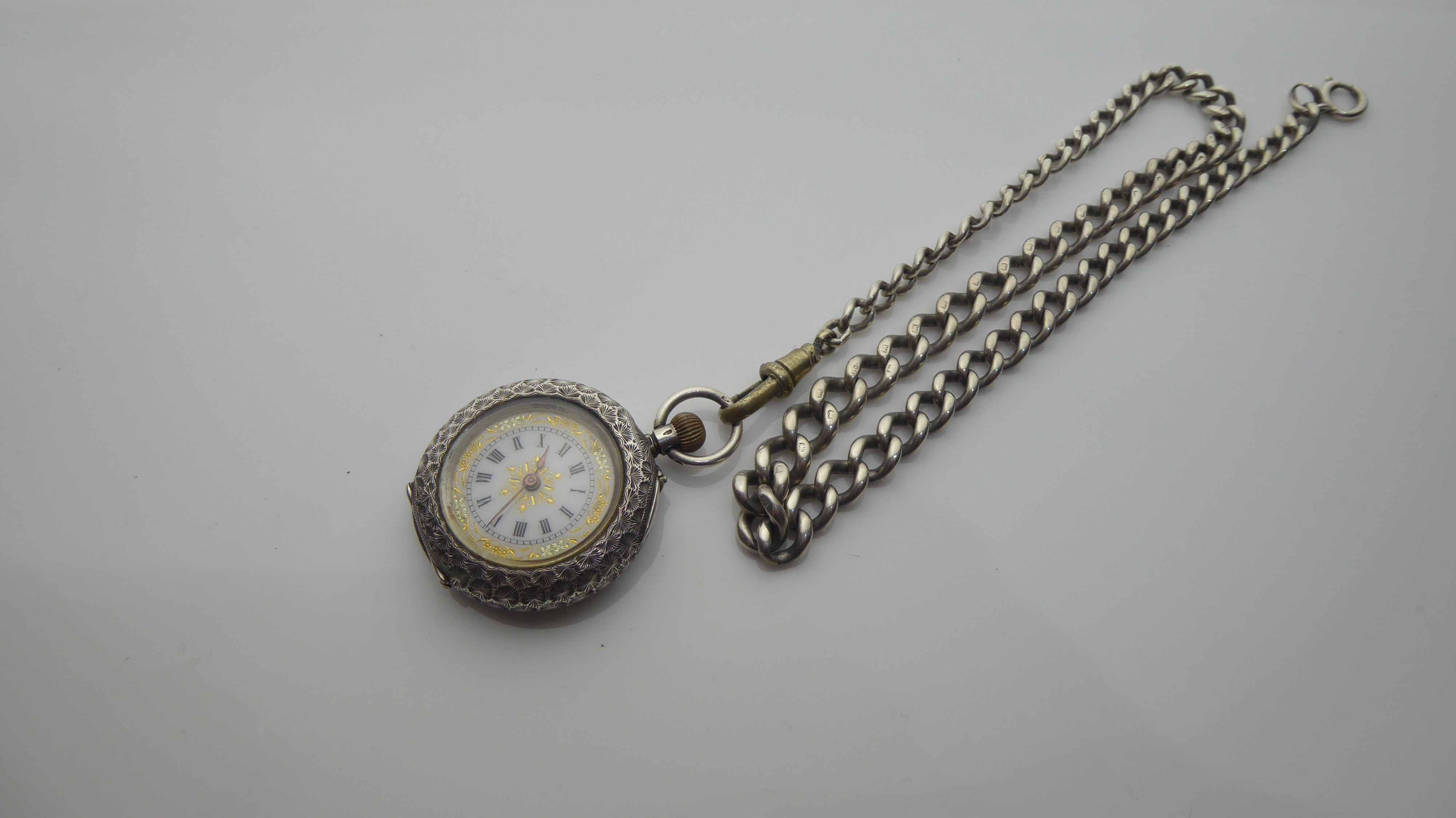 AN EARLY 20TH CENTURY SILVER AND ENAMEL LADIES' POCKET WATCH The white circular dial highlighted - Image 2 of 3