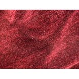 A PAIR OF GOOD QUALITY WOOLLEN LINED AND INTERLINED MAROON VELVET CURTAINS. (each w 290cm x 260cm)