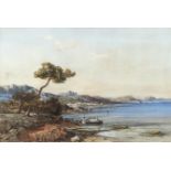 HENRI ARTHUR BONNEFOY, 1839 - 1917, FRENCH, WATERCOLOUR Beach scene with fishermen and boats, gilt