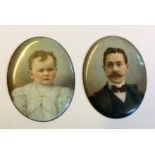 A PAIR OF FRENCH OVERPAINTED PHOTOGRAPH MINIATURE PORTRAITS Including a gentleman with handlebar