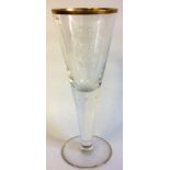 A LARGE WORLD WAR I GERMAN PRESENTATION WINE GOBLET Of tapering form with gilt rim, the bowl