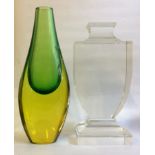 A MID 20TH CENTURY YELLOW MURANO GLASS BULBOUS VASE With green interior, together with a clear glass