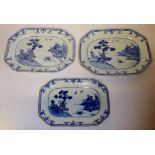 A COLLECTION OF THREE 18TH CENTURY CHINESE EXPORT BLUE AND WHITE PORCELAIN PLATES To include a