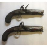 SARGANT & SON, A PAIR OF LATE 18TH/EARLY 19TH CENTURY FLINTLOCK PISTOL Having a cross hatched