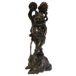 A 19TH CENTURY CHINESE CARVED HARWOOD STATUE OF A GOD. (53cm) Condition: slight damage