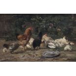 HENRI ARTHUR BONNEFOY, 1839 - 1917, FRENCH, OIL ON PANEL Chickens in a farmyard, signed and