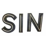 'SIN', A 20TH CENTURY PAINTED NEON METAL SIGN With fitted neon tubes. (h 64cm)