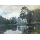 A 20TH CENTURY GOUACHE Landscape, illustrated with trees and a river, bearing label verso 'N.