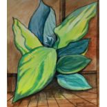 DONALD BALL, A 20TH CENTURY WATERCOLOUR Still life, depicting hosta leaves in an interior setting,