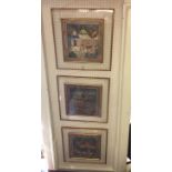 A SET OF THREE 19TH CENTURY ASIAN PAINTINGS Hindu temple scenes, contained in floating clear glass