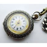 AN EARLY 20TH CENTURY SILVER AND ENAMEL LADIES' POCKET WATCH The white circular dial highlighted