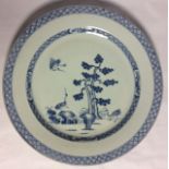 A LARGE 19TH CENTURY CHINESE BLUE AND WHITE PORCELAIN CIRCULAR CHARGER DISH Hand painted with cranes
