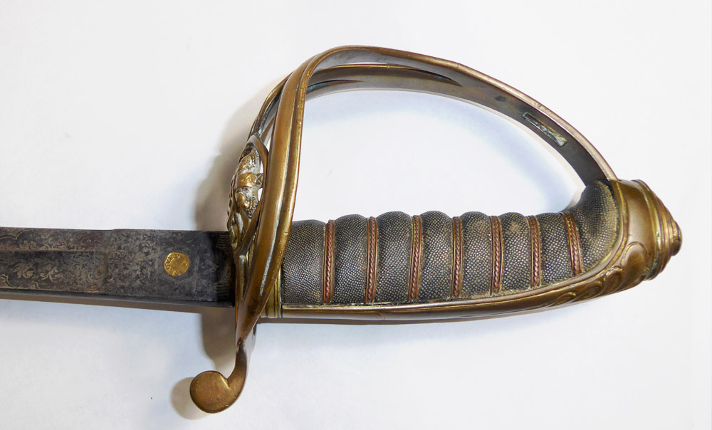 A VICTORIAN OFFICER'S SWORD Having foliate and scroll decoration to the blade, shagreen grip and a - Image 4 of 7