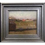JEAN DRYDEN ALEXANDER, 1911 - 1994, IMPRESSIONIST OIL ON BOARD Titled 'The Chicken Run', signed