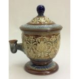 A VICTORIAN DOULTON STONEWARE ISOBATH INKWELL WITH LID The spherical shape with hinged interior