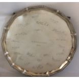 AN EARLY 20TH CENTURY BRITISH NAVY PRESENTATION SILVER SALVER Gadrooned edge with eagle claw feet