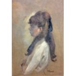 MARGOT RUSSELL, 1913 - 1988, OIL ON CANVAS Portrait of a young girl with long hair, signed lower
