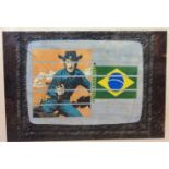 LUIS FONSECA, A 20TH CENTURY PEN AND INK COLLAGE A cowboy within a television screen, bearing a