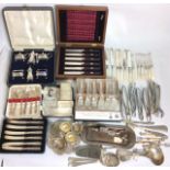 A COLLECTION OF 20TH CENTURY SILVER PLATED WARE To include a cased cruet set with blue glass liners,