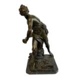 AFTER THE ANTIQUE, A LARGE BRONZE STATUE David with his sling, raised on marble base. (69cm)