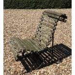 A MID 20TH CENTURY TEAK AND WROUGHT IRON GARDEN IRON GARDEN CHAIR With over scroll back and