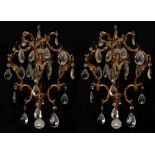 A LATE 19TH CENTURY GILT METAL CHANDELIER Hung with numerous crystal balls. (28cm)