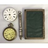 AN ENGLISH SILVER PHOTOGRAPH FRAME Along with a Sampson & Morden silver propelling pencil a pocket