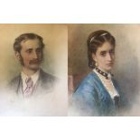 EDWARD TAYLER, 1828 - 1906, A PAIR OF WATERCOLOUR PORTRAITS Male and female sitters in Victorian