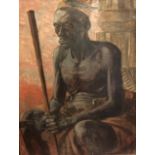 MEDJI MAMBIA, A 20TH CENTURY OIL ON CANVAS Portrait featuring an African Elder, marked to reverse '