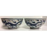 A PAIR OF CHINESE FINE PORCELAIN BLUE AND WHITE BOWLS Hand painted in underglaze blue featuring five