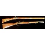 TWO 20TH CENTURY REPLICA WALL HANGING RIFLES Percussion cap marked 'London Armoury' and a