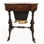 A VICTORIAN WALNUT KIDNEY FORM SEWING TABLE With a single drawer. (w 62cm x d 42cm x h 71cm)