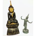 A PATINATED BRONZE STATUE OF A THAI DANCER Raised on a circular plinth base, sold together with