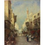 FLEMING, A 19TH CENTURY OIL ON CANVAS Lanscape, Arabian street scene, possibly Cairo. (approx 56cm x