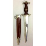 AN EARLY 20TH CENTURY GERMAN SA DAGGER Having a brown handle with nickel plated fittings and