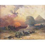 IN THE STYLE OF ERNEST KARL EUGEN KOERNER, A 20TH CENTURY OIL ON CANVAS Egyptian scene, pyramid at