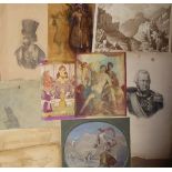 A QUANTITY OF ANTIQUE AND LATER PENCIL SKETCHES, PEN AND INK DRAWINGS, PRINTS AND WATERCOLOURS To