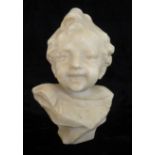 AN EARLY 20TH CENTURY ALABASTER BUST OF A CHILD Finely carved with lace design to collar and forming