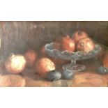 A 20TH CENTURY OIL ON BOARD Still life, fruit, along with another still life, framed and glazed. (