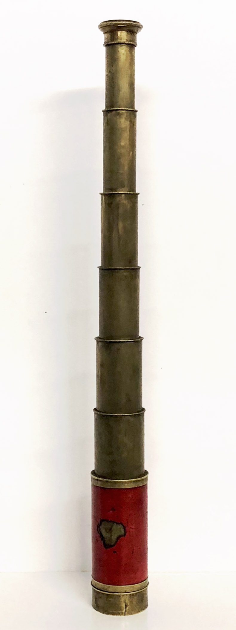 G. RICHARDSON, ST. CATHERINES, LONDON, A 19TH CENTURY SIX PULL BRASS TELESCOPE. (36cm)